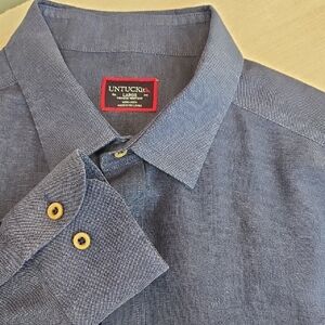 Untuckit Men’s Button Down Shirt Large Blue Long Sleeve Casual Pocket